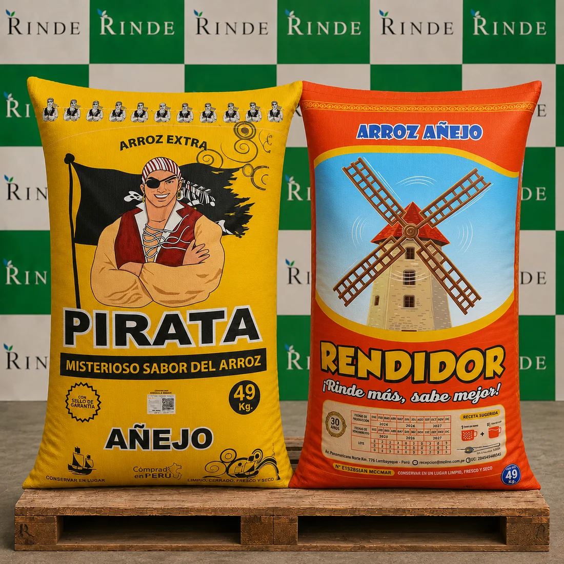 Sacos de arroz añejo Pirata y Rendidor