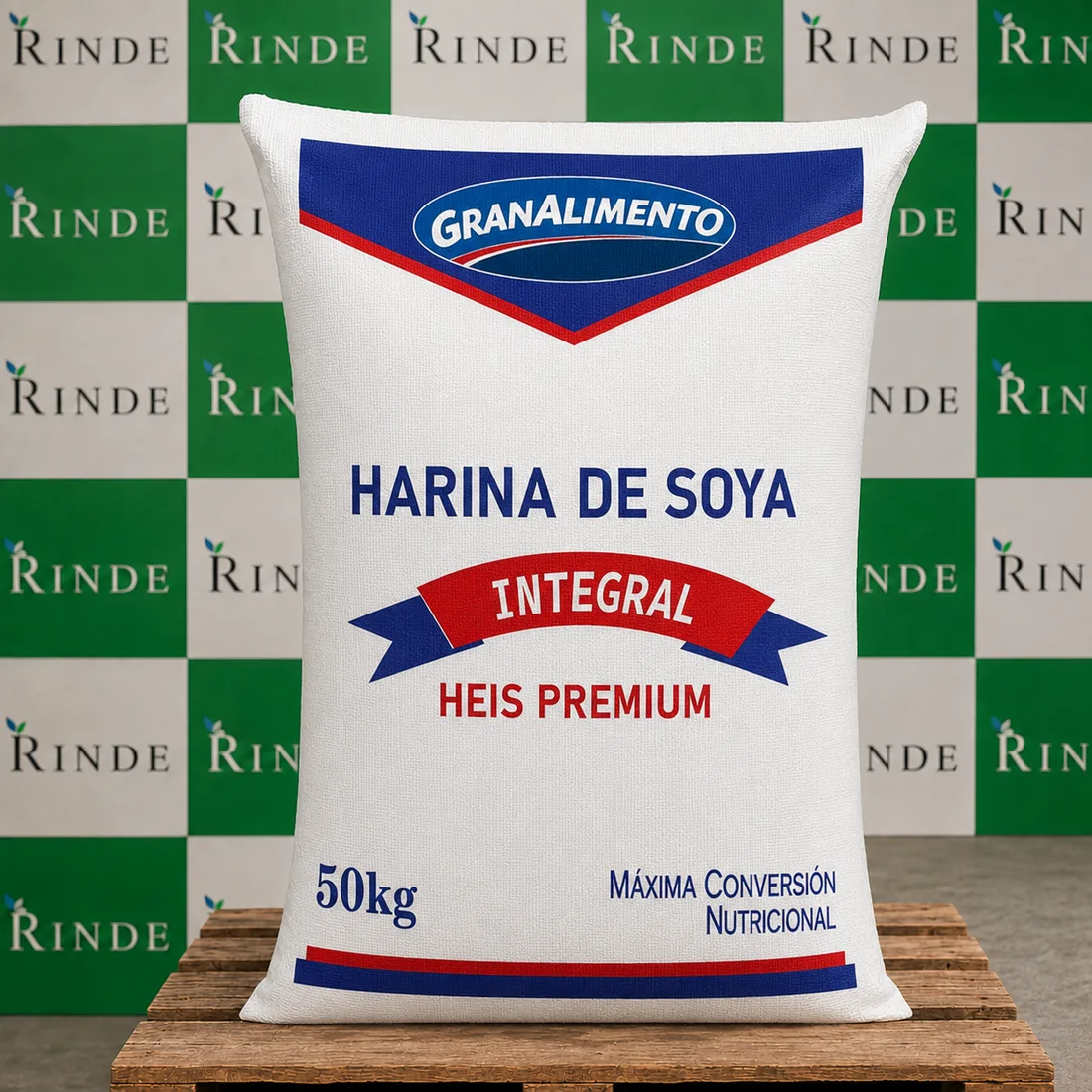 Harina Integral de Soya Gran Alimento, saco blanco de 50 kg